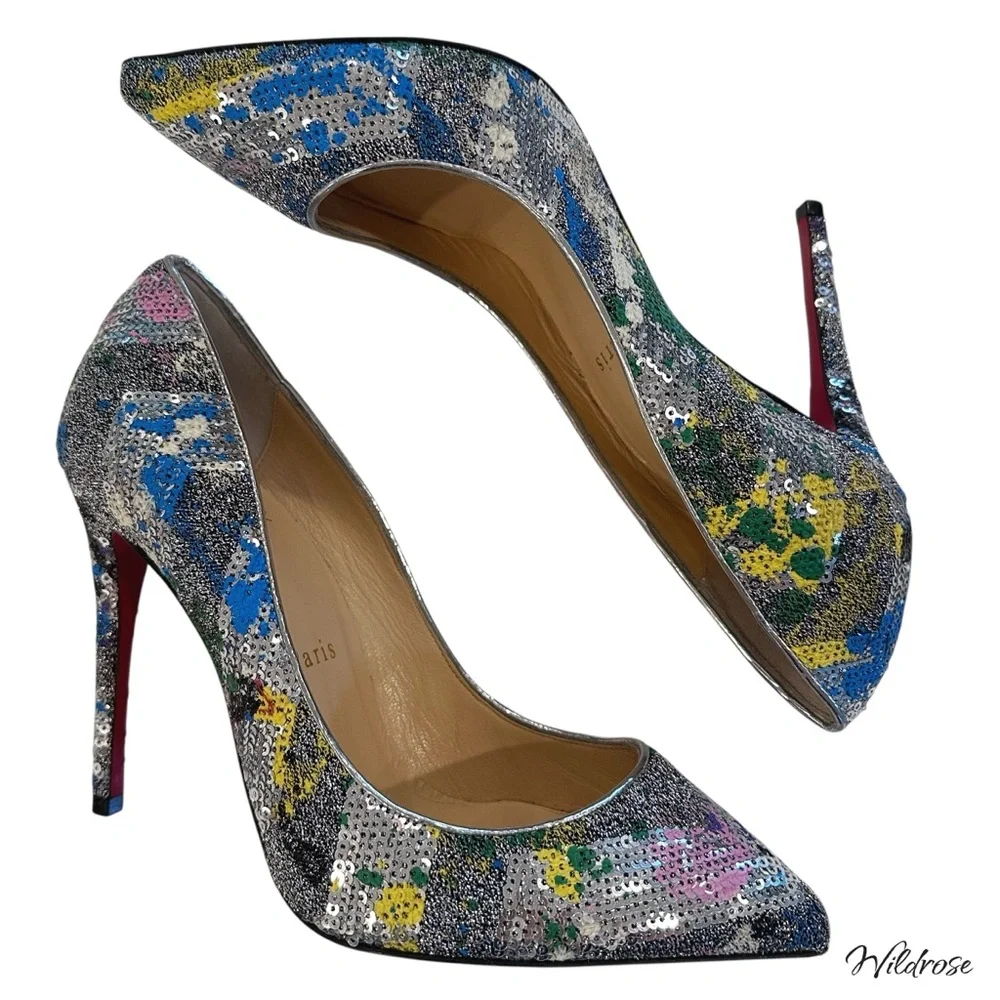 💫 Christian Louboutin Sequins Galativi 100 “Version Diva” Heels SZ 35.5 US 5.5 💫 - Picture 9 of 16